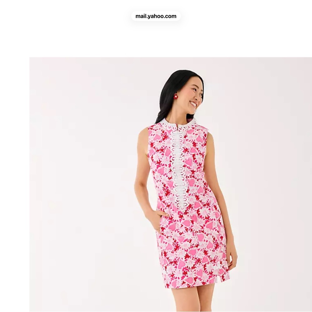 Lilly Pulitzer Pink and White Floral Lace-Trim Shift Cleodora Dress